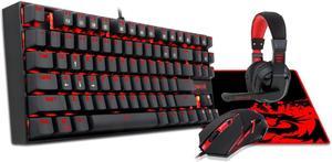 Mechanical Gaming Keyboard and Mouse, Mouse Pad,PC Gaming Headset with Microphone Combo, Redragon K552-BB Gaming Mouse LED Backlit 87 key Mechanical Gaming Keyboard Blue Switches Gaming Mouse Pad