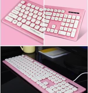 COOLXSPEED K1808 Ultrathin Ergonomic  Design Wired Keyboard -103 Chiclet Keys - US English Layout, 1.5 m USB Cable, Support Win7/8/10/Mac 10.2 or Latest Version(Pink)