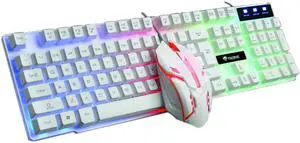 Mechanical Feeling As Same As Brown Switch,CORN Rainbow Backlit Waterproof Wired Gaming eyboard And 3200 DPI 4 Color Mouse Combo - White