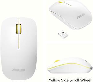 Asus UT220 Ergonomic Design, Classic Exterior 2.4GHz 10m 1600DPI Wireless Mouse  For Office And Game, High Compatibility Support PC, and Laptop  - White, Yellow Side Scroll Wheel