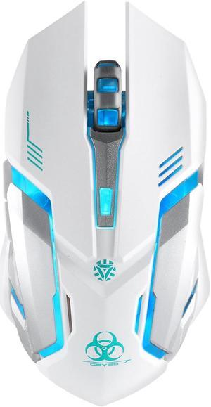 Wireless Gaming Mouse, VEGCOO C8 Silent Click Wireless Rechargeable Mouse with Colorful LED Lights and 2400/1600/1000 DPI 400mah Lithium Battery for Laptop and Computer (C9 White)