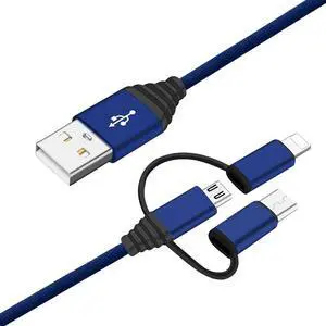 CORN 3 in 1 Multiple Cables, Multi Charging Cable MFi Certified Nylon Braided 3.3ft (1m) 3 in 1 USB Charger Cord with iPhone/Type C/Micro USB Connector for iPhone/iPad/Android Devices
