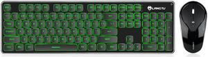 CORN LT600  Ergonomic Design, Mechanical Feeling Waterproof USB Charging 10m 2.4GHz  Wireless Keyboard and  1600DPI Mouse Combo  For Office And Game - Black (Green LED Light )