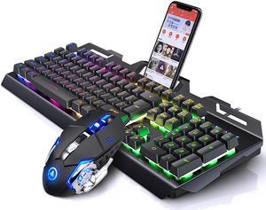 CORN V2  19 Non-conflicting Keys, Ergonomic Design, Cool Exterior Mechanical Feeling Rainbow  Backlit LED Light  Wired  Keyboard And 3200DPI Mouse Gaming  Combo For Office And Game - Black