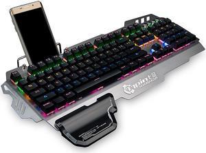Professional Gaming Keyboard 8 LED Backlit Modes with Phone Holder Mechanical Feeling 104 Keys Waterproof for PC Laptop