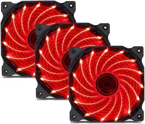 upHere 3-Pack Long Life Computer Case Fan 120mm Cooling Case Fan Computer Cases Cooling 15LED Red