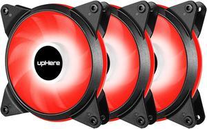 upHere 3-Pack 120mm 3-Pin High Airflow Quiet Edition Red LED Case Fan PC Cases, CPU Coolers Radiators