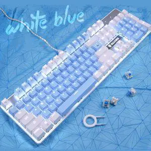 CORN  Ergonomic Design, All 104 Non-conflicting keys Cool Exterior With  8 White Backlit Modes,  USB Wired Blue Mechanical Gaming Keyboard  - Blue and White
