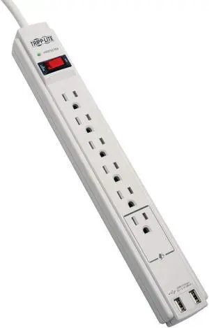 Tripp Lite 6 Outlet Surge Protector Power Strip 6ft Cord 990 Joules Dual USB Charging LED & INSURANCE (TLP606USB)