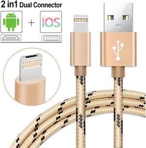 Lightning & Micro USB Charger Cable, CORN 2 in 1 Fast Dual Charging 3.28ft Nylon Braided Charging Cord Data Sync Cable for iOS iPhone X/8/8 Plus, Samsung HTC Huawei Android Device
