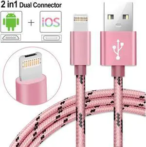 Lightning & Micro USB Charger Cable, CORN 2 in 1 Fast Dual Charging 3.28ft Nylon Braided Charging Cord Data Sync Cable for iOS iPhone X/8/8 Plus, Samsung HTC Huawei Android Device
