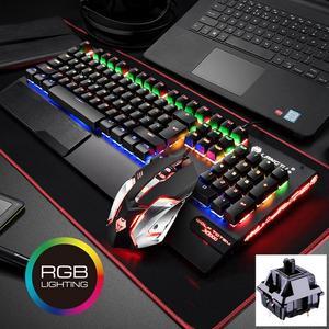 CORN X1000  Black Mechanical RGB Backlit 104 Keys N-key Rollover Side Light USB Wired Mechanical Gaming Keyboard and 3200DPI Mouse Combo
