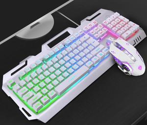 CORN K006 Mechanical Feeling Design, Cool Exterior Waterproof Wired  Rainbow Breathing  LED Lights Keyboard And Mouse Combo For Office And Game, 1600DPI, 19 Antighosting - White( Add Phone Bracket)