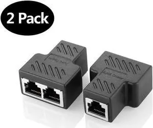 RJ45 Splitter Connectors Adapter(Can simultaneous Internet access) 1 to 2 Ethernet Splitter Coupler Double Socket HUB Interface Contact Modular Plug Connect Network LAN Internet Cat5 Cat6 Cable 2 Pack