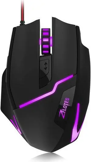 VersionTECH. T10 Gaming Mouse Wired, 7200 DPI Adjustable, 7 Programmed Buttons, 7 Circular & Breathing LED Light, Ergonomic Optical PC Computer Gaming Mice with Fire Button for FPS Games, Office