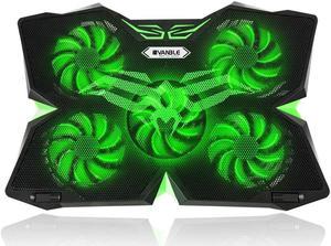 CORN 5 Fans Gaming Laptop Cooling Pad for 12"-17" Laptops with LED Lights, Dual USB 2.0 Ports, Adjustable Height at 1400 RPM, Green - Fan and Light can be Adjusted Independently