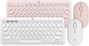 Logitech K380 920-007559 Pink  Bluetooth Wireless Mini Keyboard and  PEBBLE Bluetooth Mouse Thin&Light 1000DPI  High Precision Optical Tracking Unifying Mouse Combo
