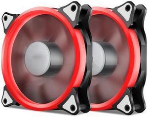 CORN Halo LED 120mm 12cm PC CPU Computer Case Cooling Neon Quite Clear Fan Mod 4 Pin/3 Pin (2 Pack Red)