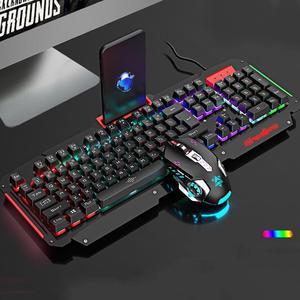CORN K60 Ergonomic Design,19 Non-conflicting Keys,Cool Exterior Waterproof USB  Wired Mechanical Feeling Rainbow Backlit  Keyboard And 4-Color Breathing Light 3200DPI Mouse Combo- Cool Black