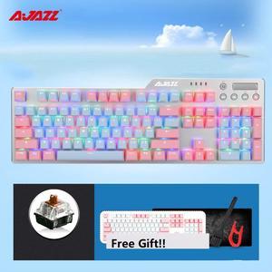 Ajazz AK35I  N-key Rollover Ergonomic Design,Cool Exterior USB Wired Brown Switch Mechanical  Gaming RGB Backlit Keyboard For Office And Game, DIY PBT Keycaps - Sky Version