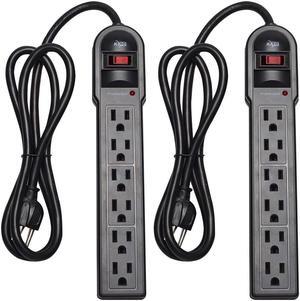 KMC 6-Outlet Surge Protector Power Strip 2-Pack, 900 Joule, 4-Foot Cord, Overload Protection, Black