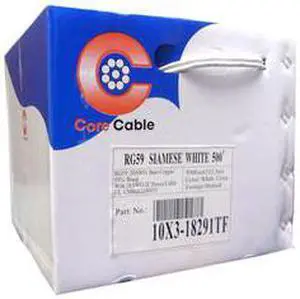 Cable Wholesale RG59 Siamese Solid Coaxial Cable + 18/2 (18AWG 2C) Power White - 500 ft Pullbox