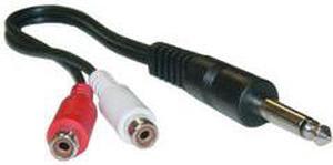 Cable Wholesale Mono to RCA adapter 1/4 Mono Male / 2 RCA Female - 6in Y-cable