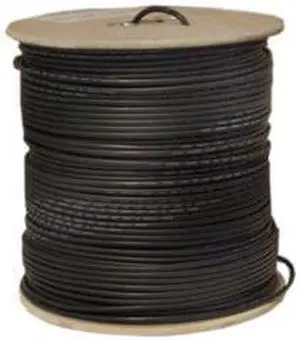 Quad Shielded Bulk RG6 Coaxial Cable, Black, 18 AWG, Solid Core, Spool, 1000 foot