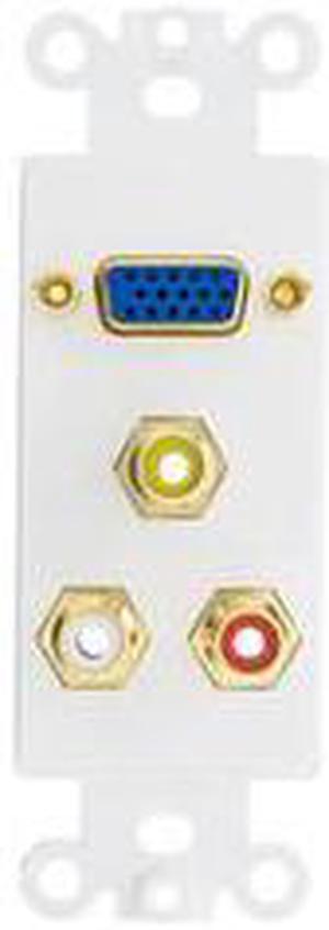 Cable Wholesale Decora Wall Plate Insert White 1 VGA Coupler And 3 RCA Couplers (Red / White / Yellow), HD15 Female And RCA Female