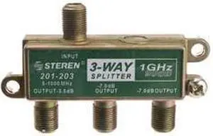 F-pin Coaxial Splitter, 3 Way, 1 GHz 90 dB