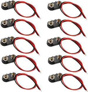 10pcs DC 9V Battery Clip I-Type Buckle Connector Plastic Shell Lead Wire 15cm Long