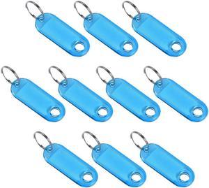 Plastic Key Tags with Split Ring Keychain ID Luggage Label Window 50x20mm, Blue 10Pcs