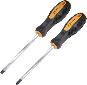 #2 Phillips / 7mm Slotted Magnetic Screwdriver Set, 5" S2 Steel Round Shaft Non-Slip Black+Yellow Handle