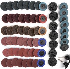 65 Pcs 2'' Roloc Sanding Discs Nylon Roll Lock Surface Coarse Medium Fine Grit