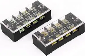 600V 25A Dual Rows 4 Positions 8 Screw Terminal Barrier Block Strip w Cover 2pcs