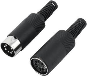 Pair Black Plastic Cover DIN 7 Pin Male + Female Straight Audio Adapter