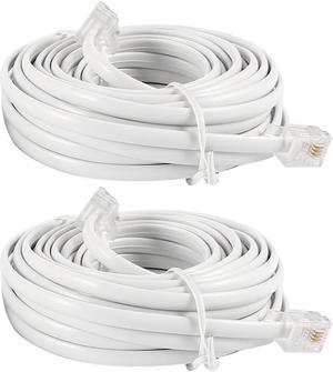 Unique Bargains 2 x White RJ11 Male to Male M/M Adapter Coupler Phone Extenstion Cable Cord 6M