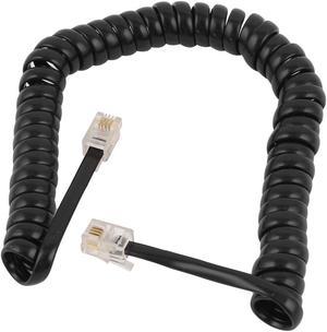 Unique Bargains Black RJ9 4P4C Plug Connector Coiled Telephone Cable Cord 35cm Long