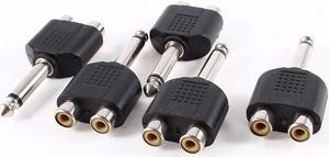 Unique Bargains 5pcs 1/4" 6.35mm Mono Male to 2 Female RCA Audio Adapter Y Splitter Converter
