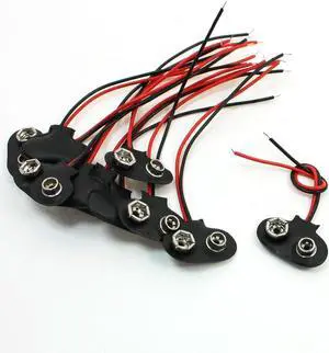 Unique Bargains 10 Pcs Black Faux Leather Housing 3.5" Two-wired 9V Battery Clip Connectors