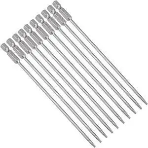 10 Pcs 1/4" Hex Shank T8 Magnetic Security Torx Screwdriver Bits 150mm Length
