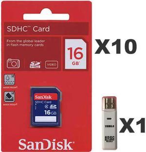 SanDisk 16GB SDHC Class 4 SDSDB-016G-B35 Memory Card Retail (10 Pack) with 1 Reader