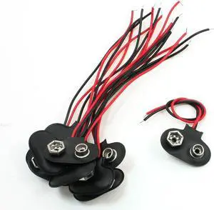Unique Bargains 10 Pcs Black Faux Leather Housing Short Two-wired 9V Battery Clip Connectors