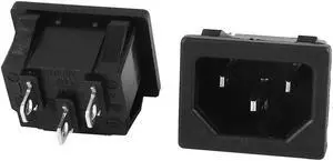 2 Pcs C14 Male Plug 3P Panel Mounting AC Power Socket Adapter 250V 10A Black