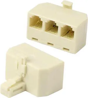 RJ11 6P4C 1 Male to 3 Female Telephone Wire Cord Connector Adapter Beige 2pcs