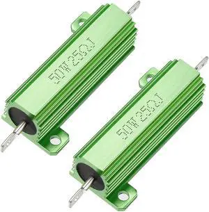 Unique Bargains 50W 25 Ohm Aluminium Housing Chassis Mount Wirewound Power Resistor Green 2pcs