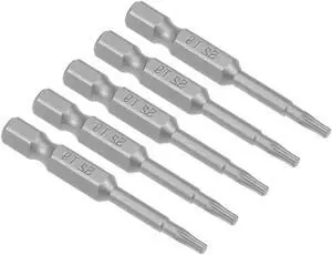 5pcs 50mm Long 1/4" Hex Shank T9 Torx Head Screwdriver Bits S2 High Alloy Steel