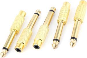5 Pcs 6.35mm Male Stereo Jack to RCA Female Plug Audio Connector Gold Tone