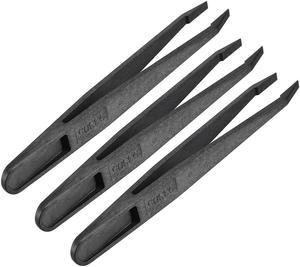 Black Plastic Slant Tip Anti-static Tweezers 4.7 Inch Length 3pcs