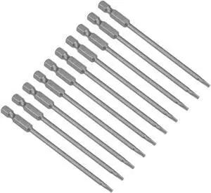 10pcs 100mm 1/4" Hex Shank T10 Magnetic Torx Head Screwdriver Bits S2